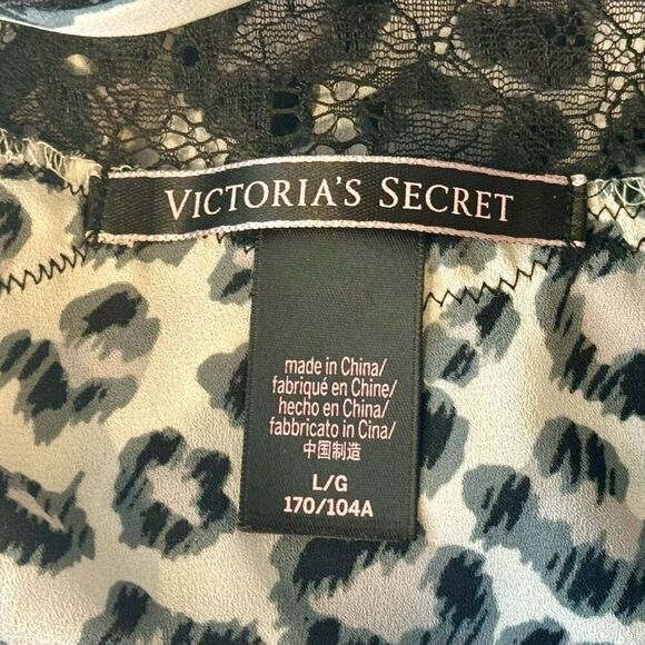 Victoria’s Secret Blue Black Leopard Print Midi Lingerie Lace V-Neck Slip Dress - Picture 5 of 10